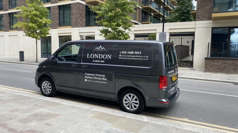 Custom van wrap for London Gazebo Hire on a grey VW Transporter